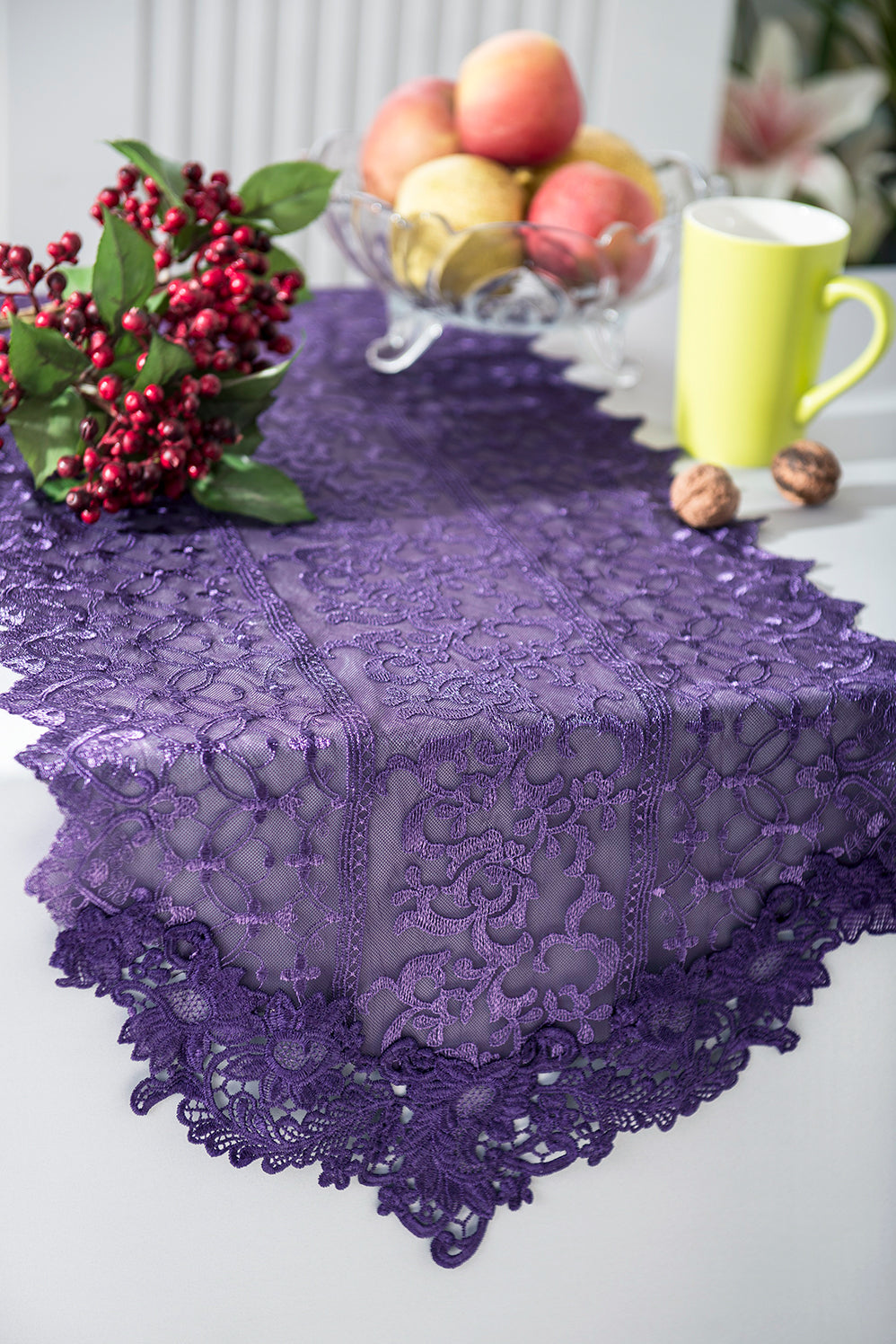 Lace Table Runner 16x108 Eggplant
