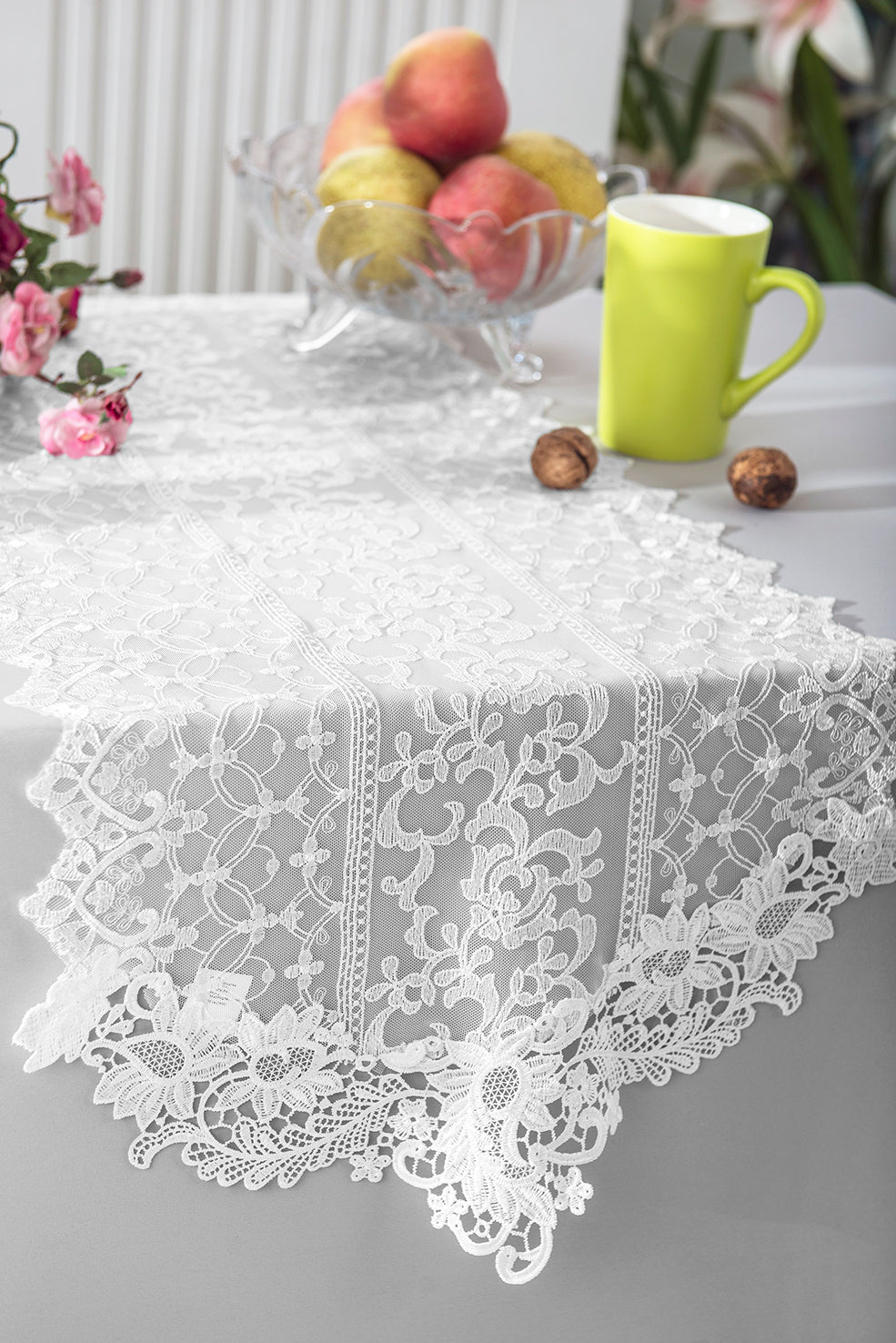 Lace Table Runner 16x108 White