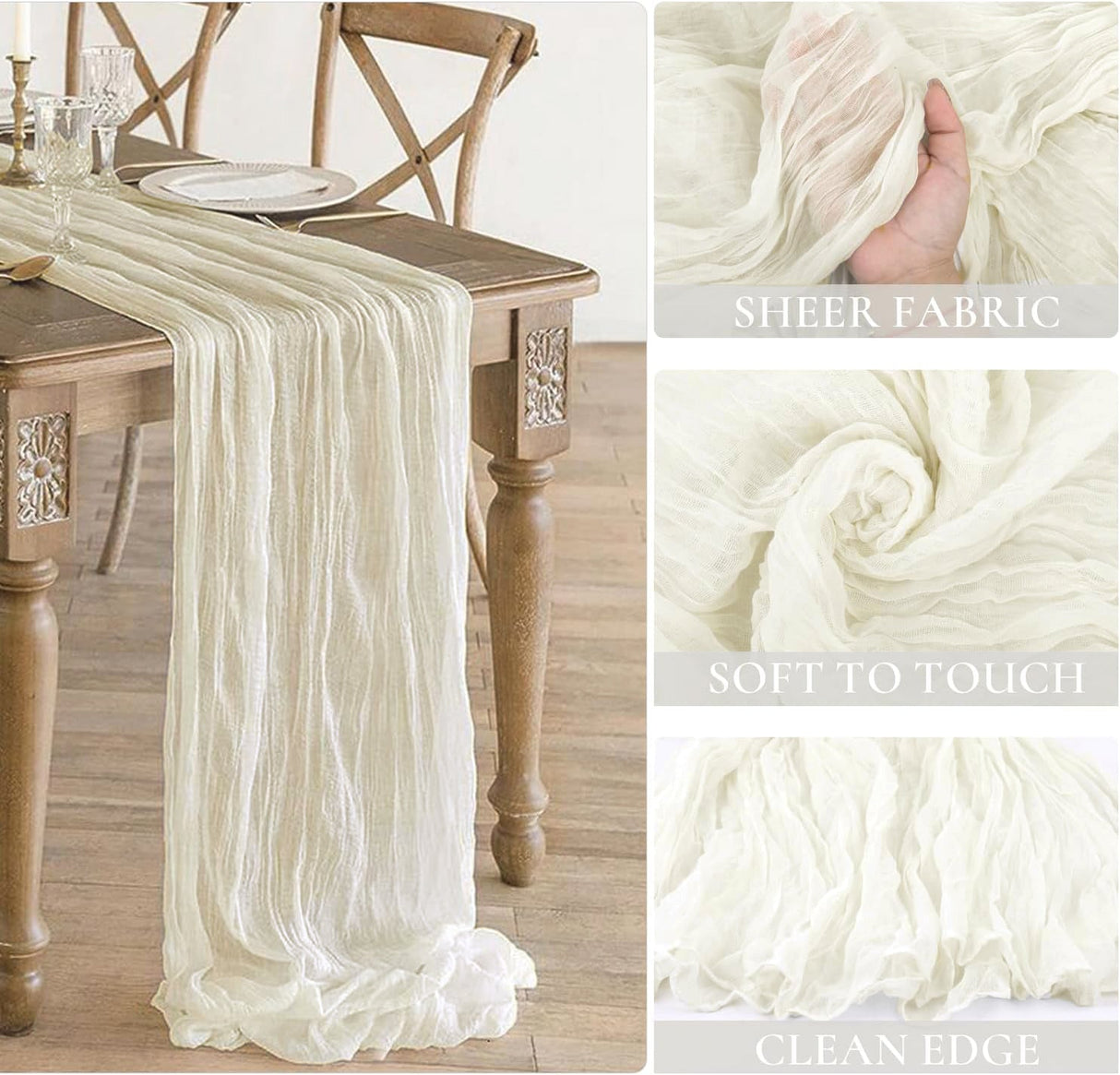 Cheesecloth Table Runner 10 ft x 38 in Ivory
