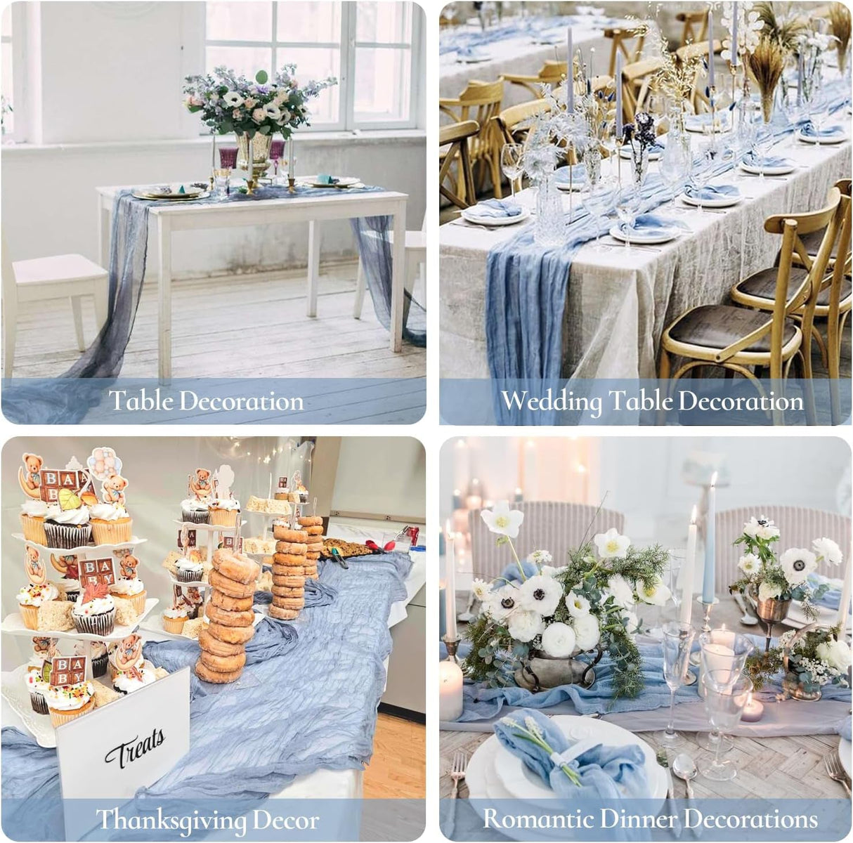 Premium Gauze Cheesecloth Table Runner 10 ft x 38 in Dusty Blue