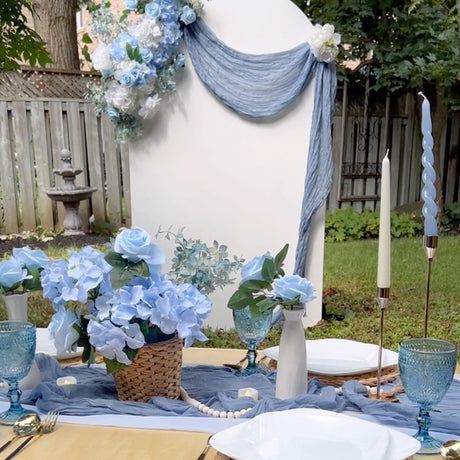 Premium Gauze Cheesecloth Table Runner 10 ft x 38 in Dusty Blue