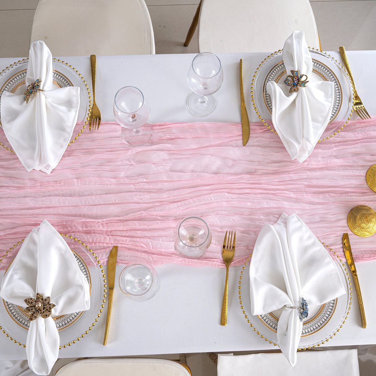 Gauze Cheesecloth Table Runner 10 ft x 38 in Pink