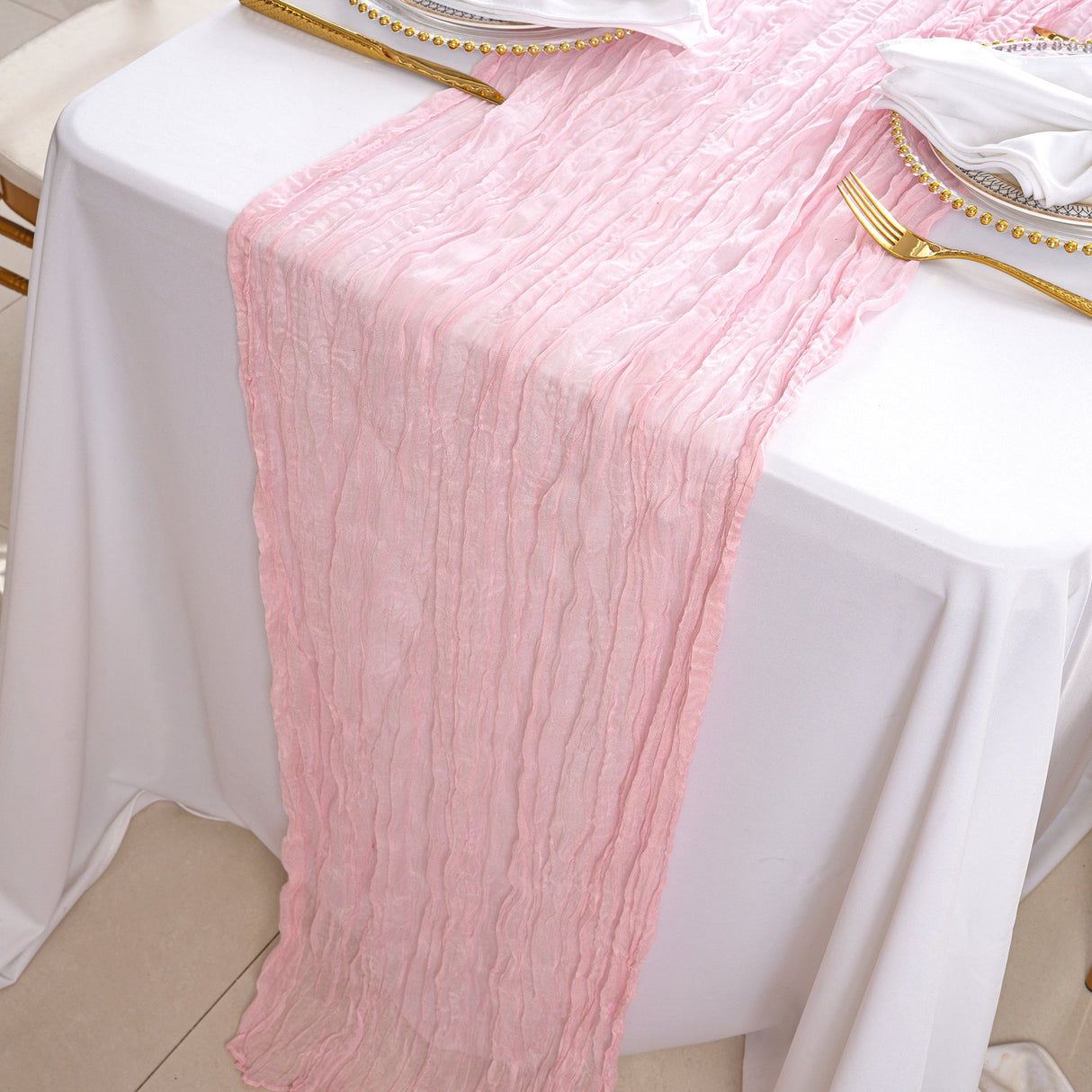 Gauze Cheesecloth Table Runner 10 ft x 38 in Pink