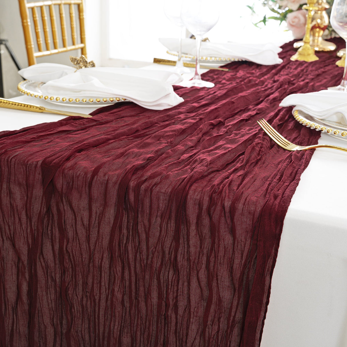 Gauze Cheesecloth Table Runner 10 ft x 38" Burgundy
