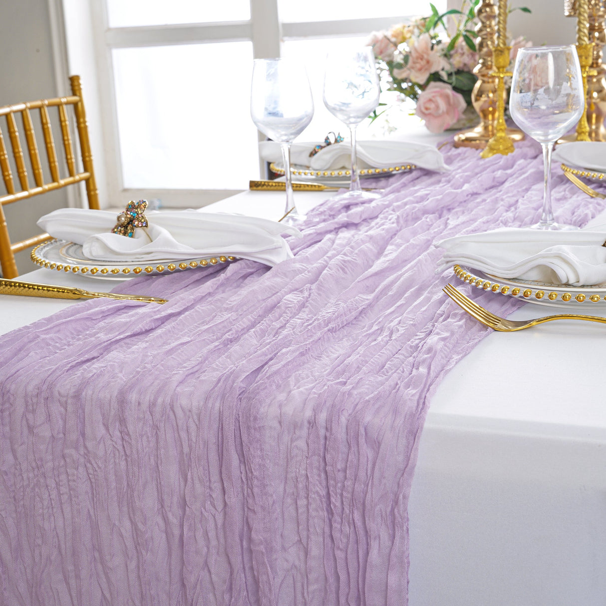 Gauze Cheesecloth Table Runner 10 ft x 38 in Lavender