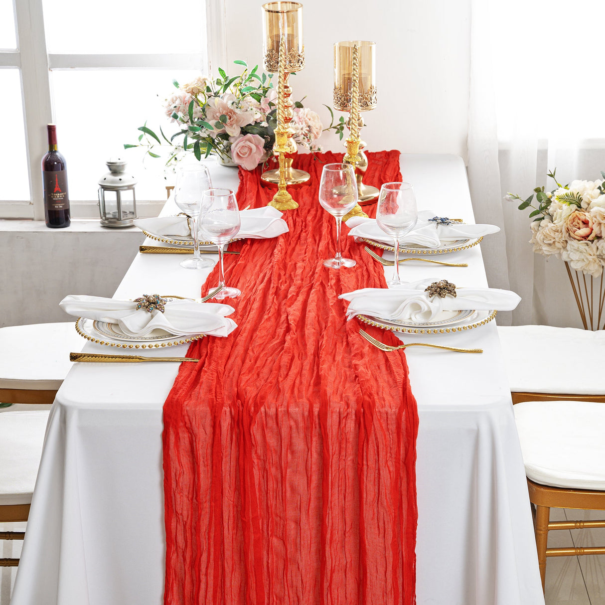Gauze Cheesecloth Table Runner 10 ft x 38 in Red