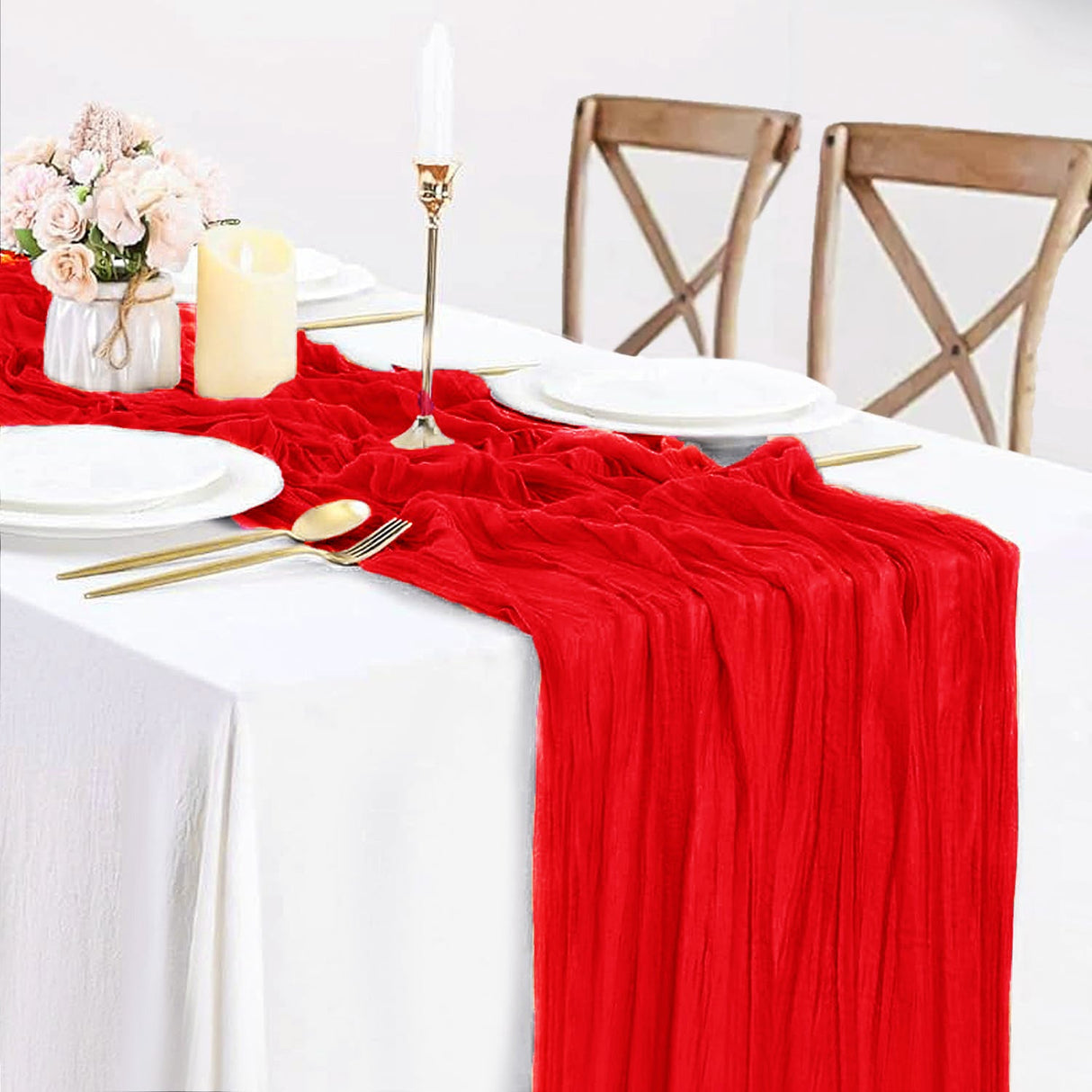 Gauze Cheesecloth Table Runner 10 ft x 38 in Red