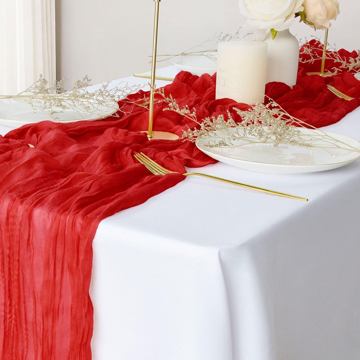 Gauze Cheesecloth Table Runner 10 ft x 38 in Red