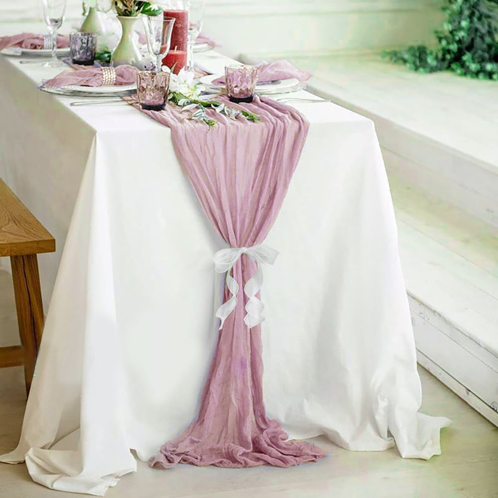 Gauze Cheesecloth Table Runner 10 ft x 38 in Mauve