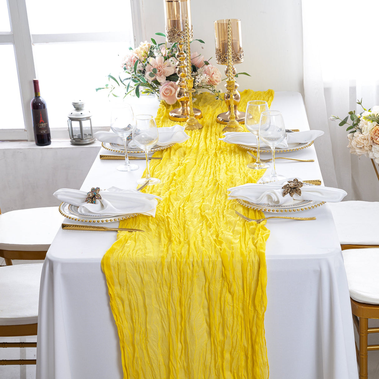 Gauze Cheesecloth Table Runner 10 ft x 38 in Canary Yellow