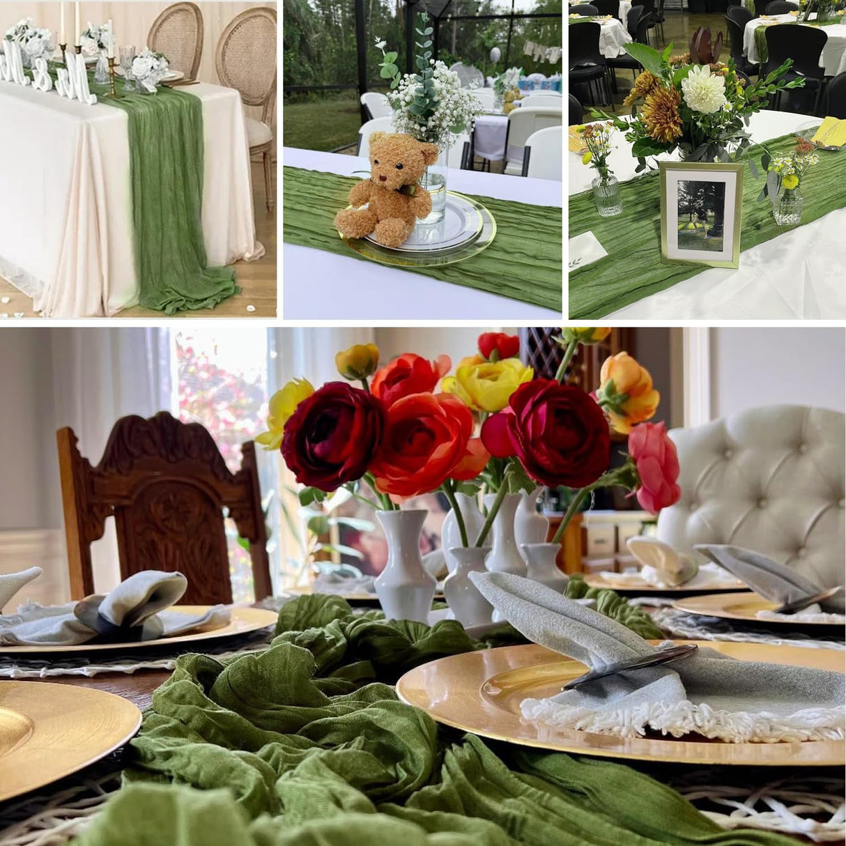 Gauze Cheesecloth Table Runner 10 ft x 38" Moss Green/Olive Green