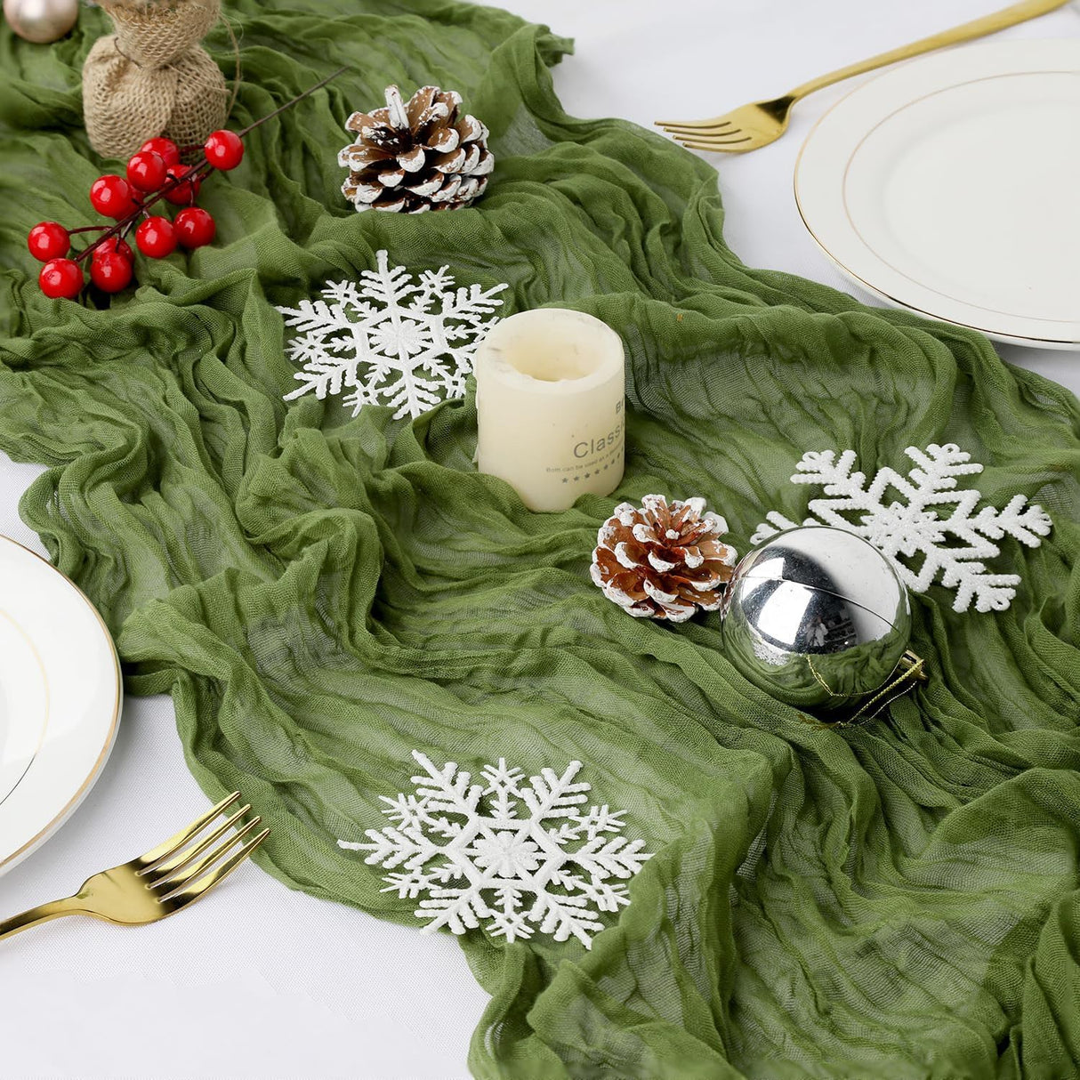 Gauze Cheesecloth Table Runner 10 ft x 38" Moss Green/Olive Green