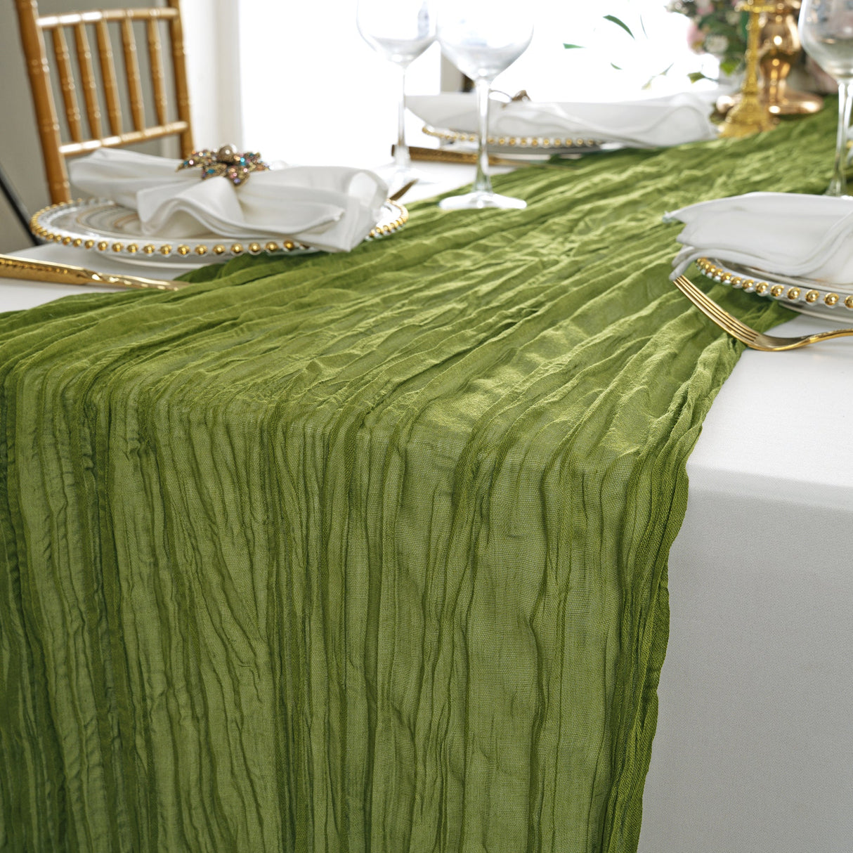 Gauze Cheesecloth Table Runner 10 ft x 38" Moss Green/Olive Green