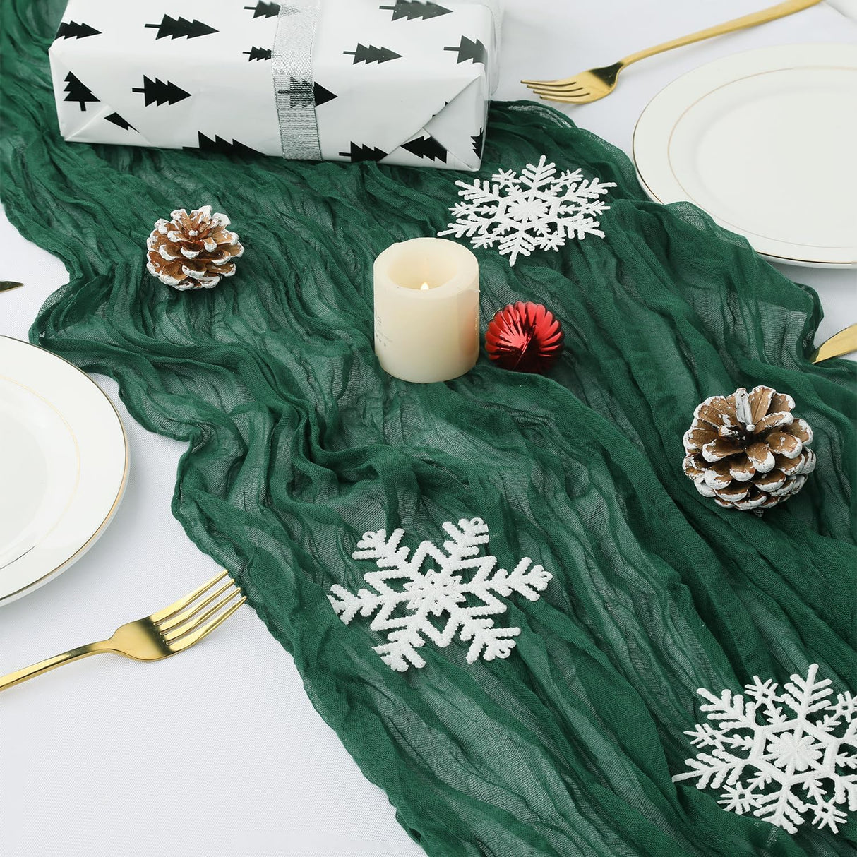 Gauze Cheesecloth Table Runner 10 ft x 38 in Hunter Green/Holly Green