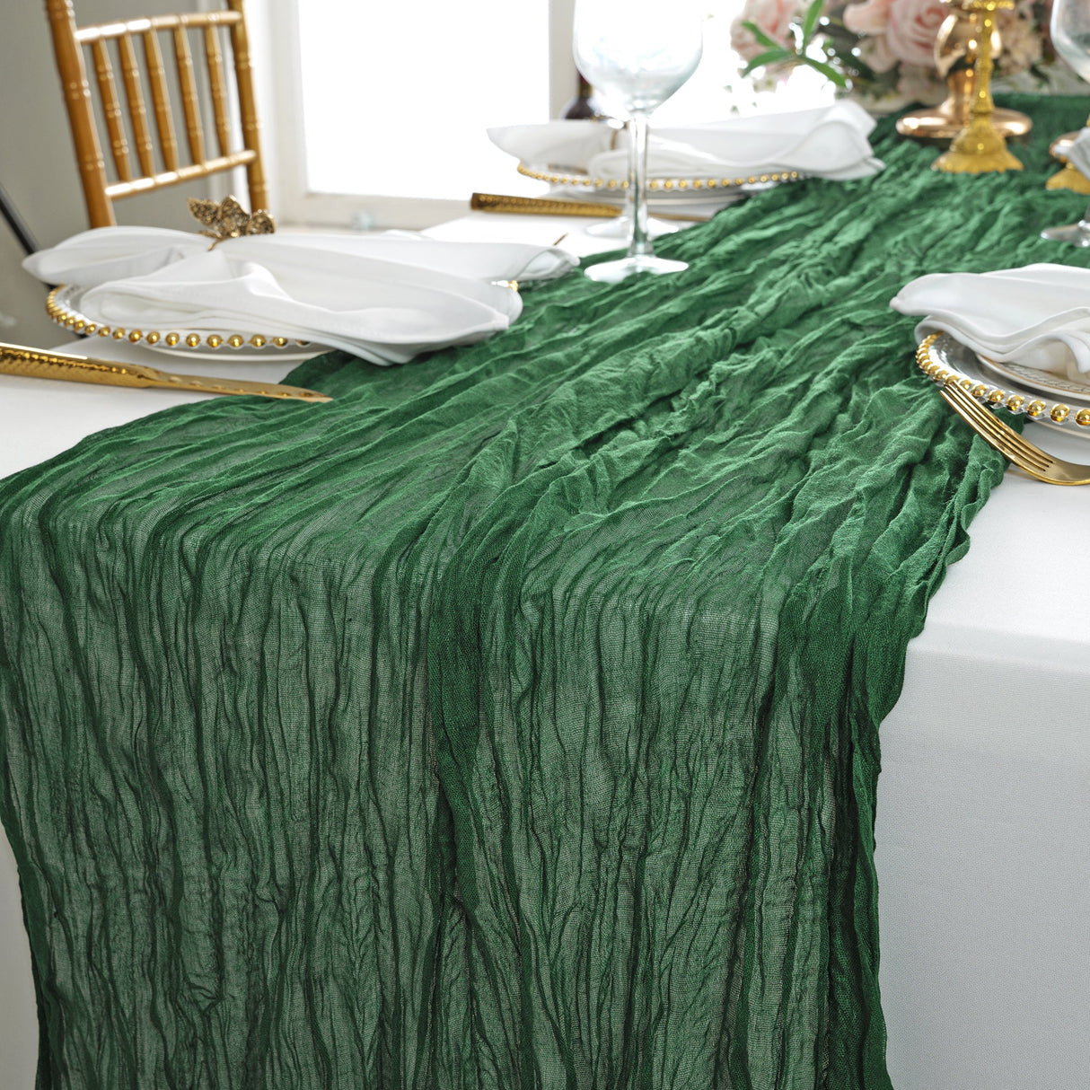 Gauze Cheesecloth Table Runner 10 ft x 38 in Hunter Green/Holly Green