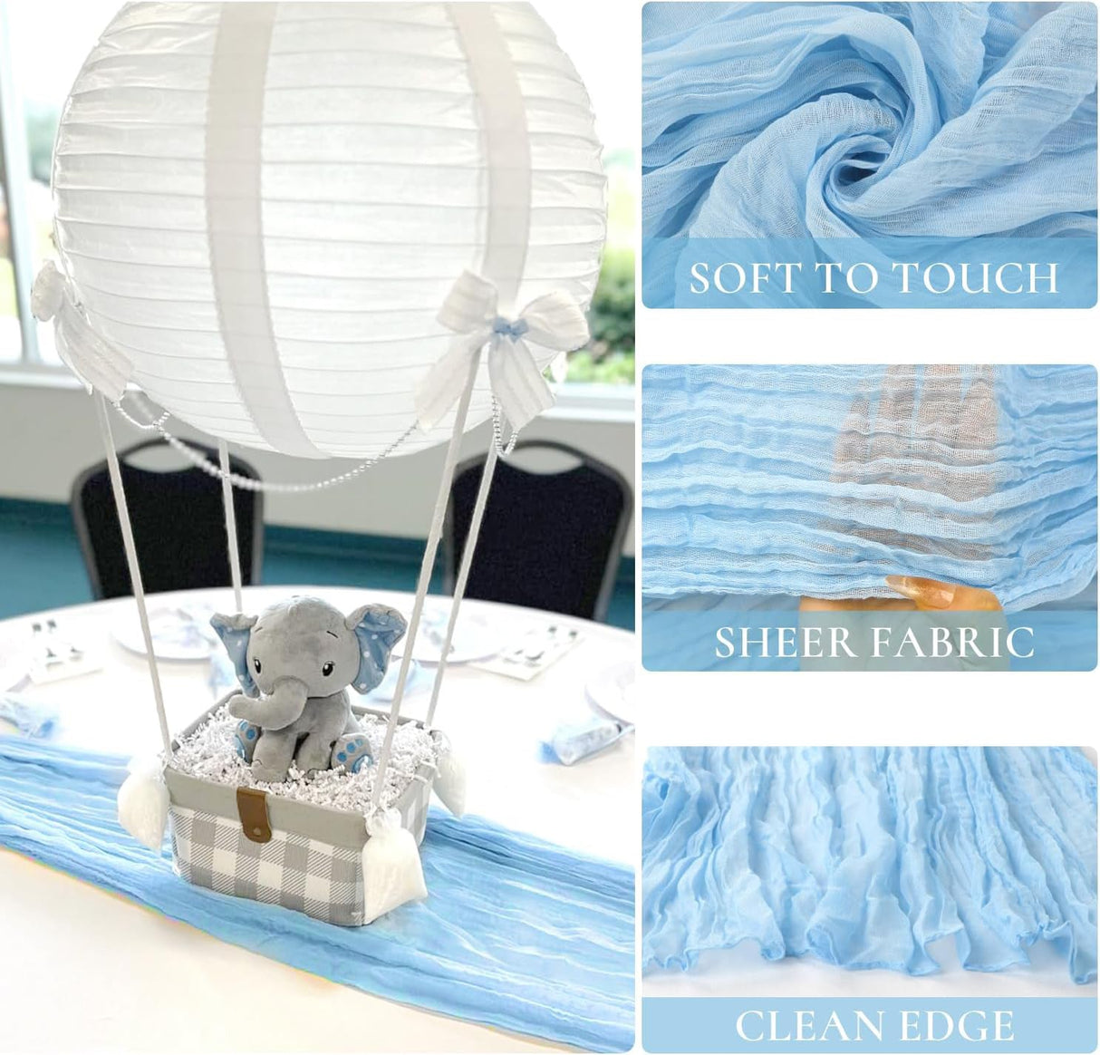Cheesecloth Table Runner 10 ft x 38 in Baby Blue