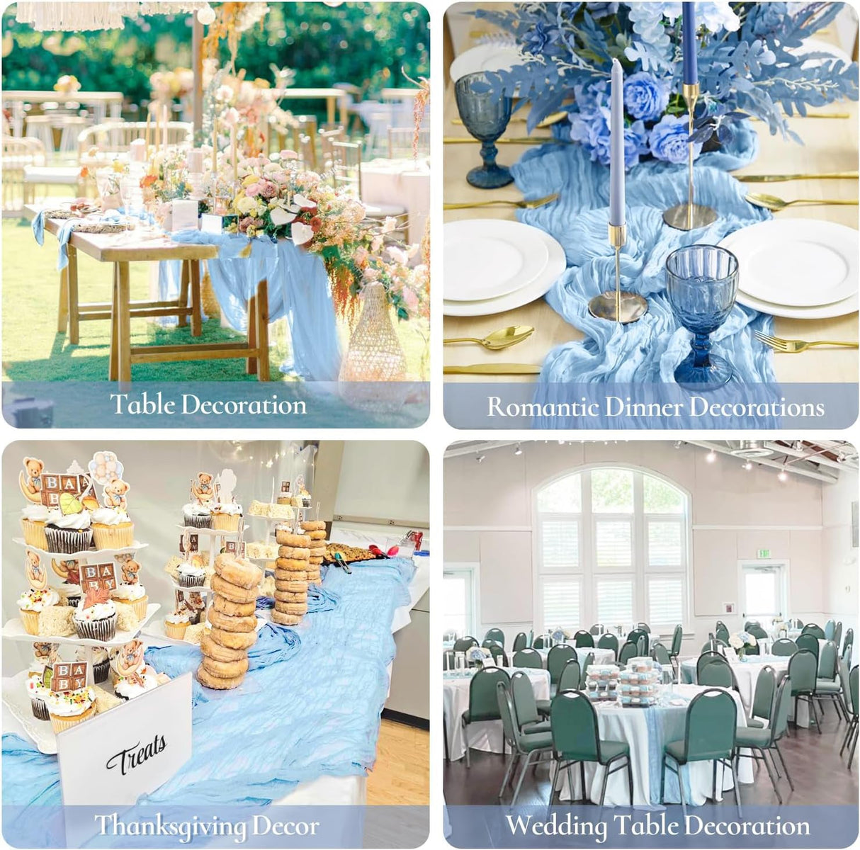 Cheesecloth Table Runner 10 ft x 38 in Baby Blue