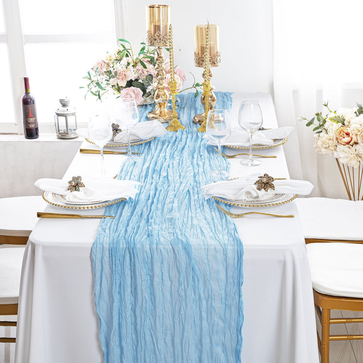Cheesecloth Table Runner 10 ft x 38 in Baby Blue
