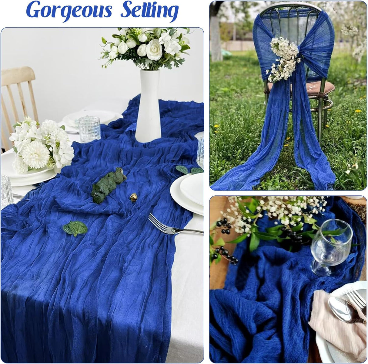 Table Runner Premium Gauze Cheesecloth 10 ft x 38 in Royal Blue