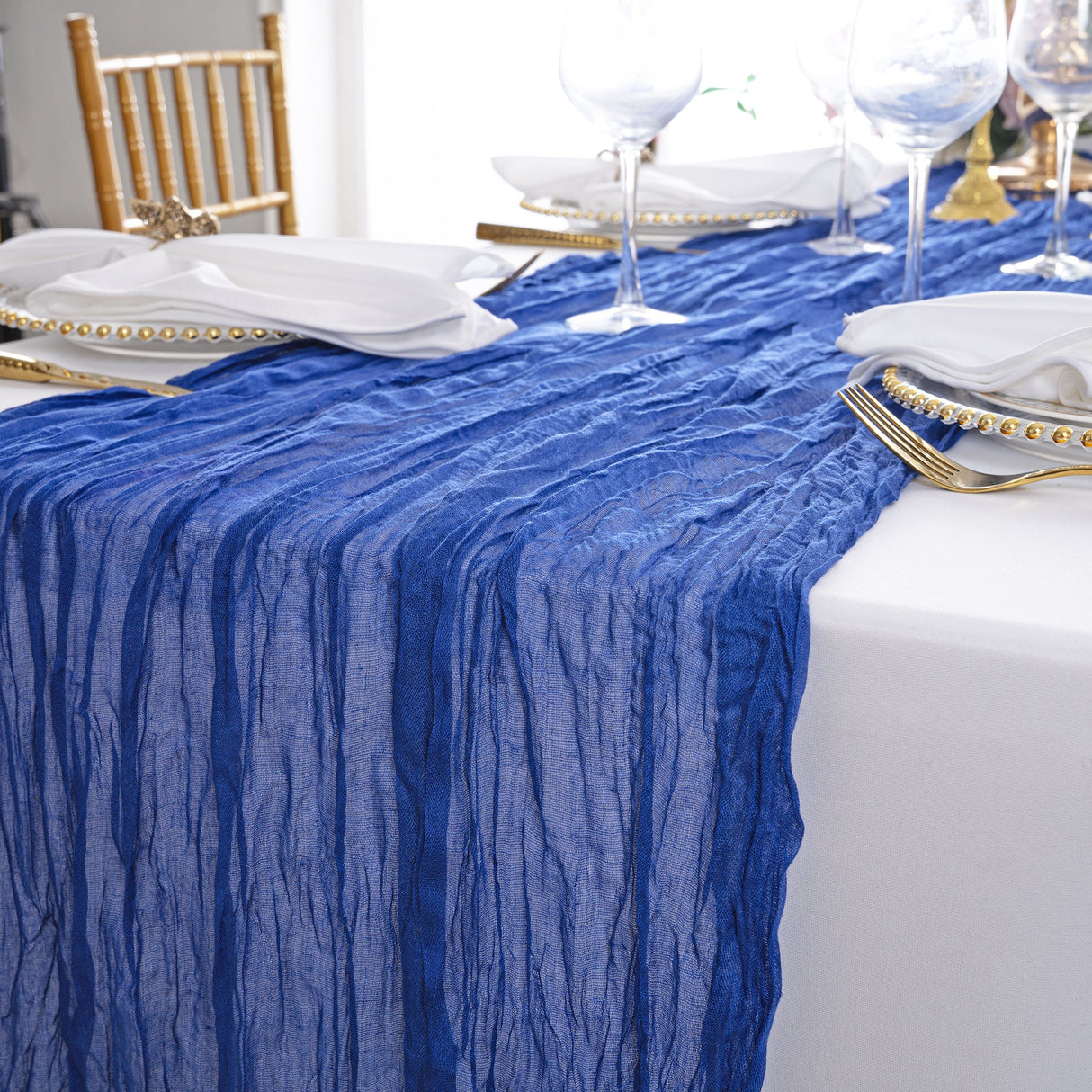 Table Runner Premium Gauze Cheesecloth 10 ft x 38 in Royal Blue