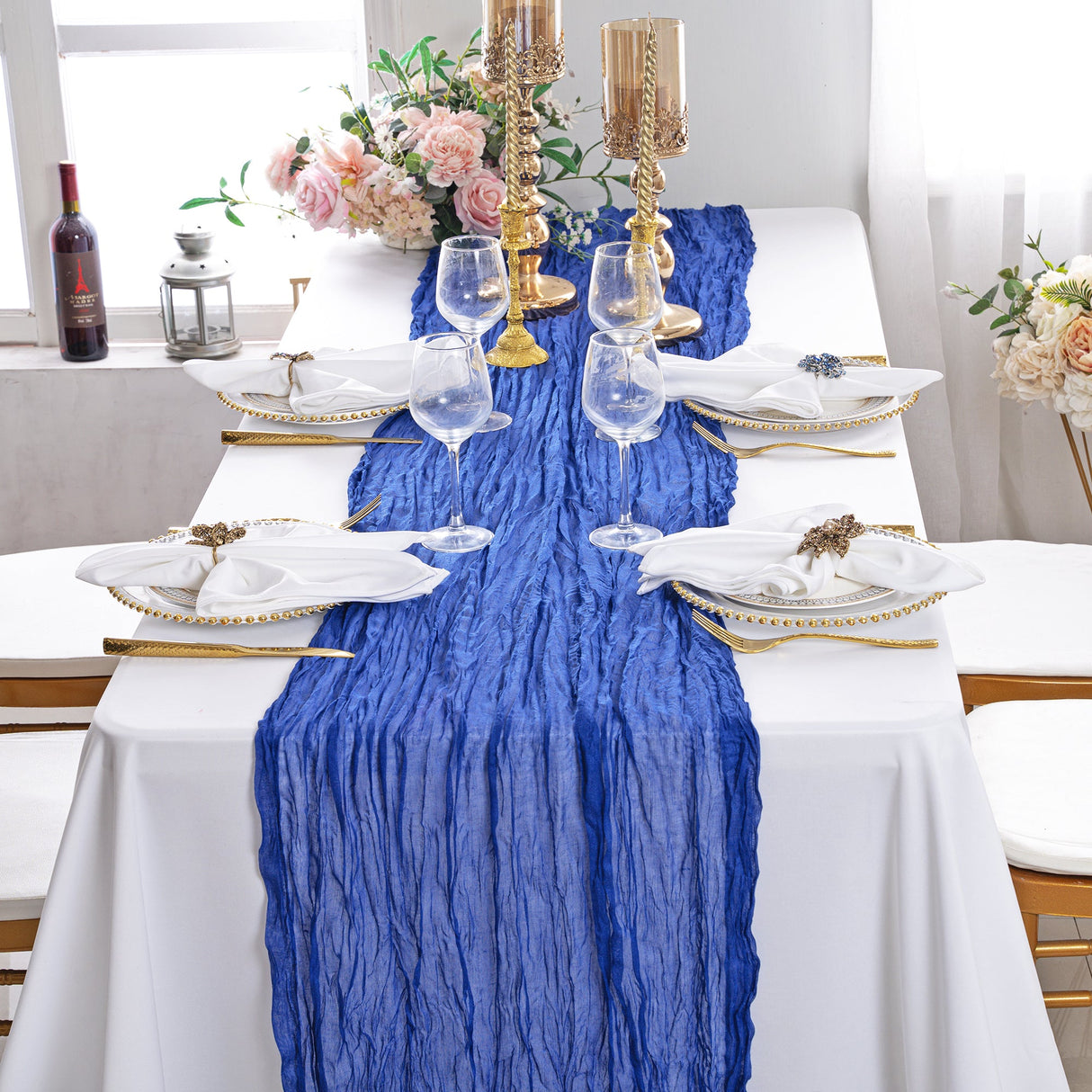 Table Runner Premium Gauze Cheesecloth 10 ft x 38 in Royal Blue
