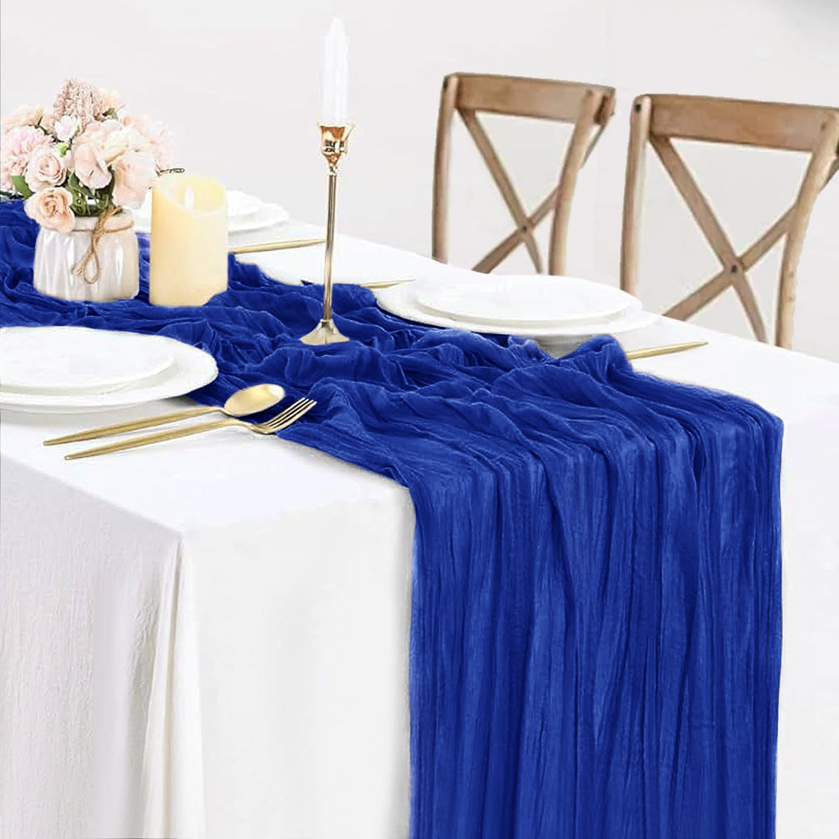 Table Runner Premium Gauze Cheesecloth 10 ft x 38 in Royal Blue