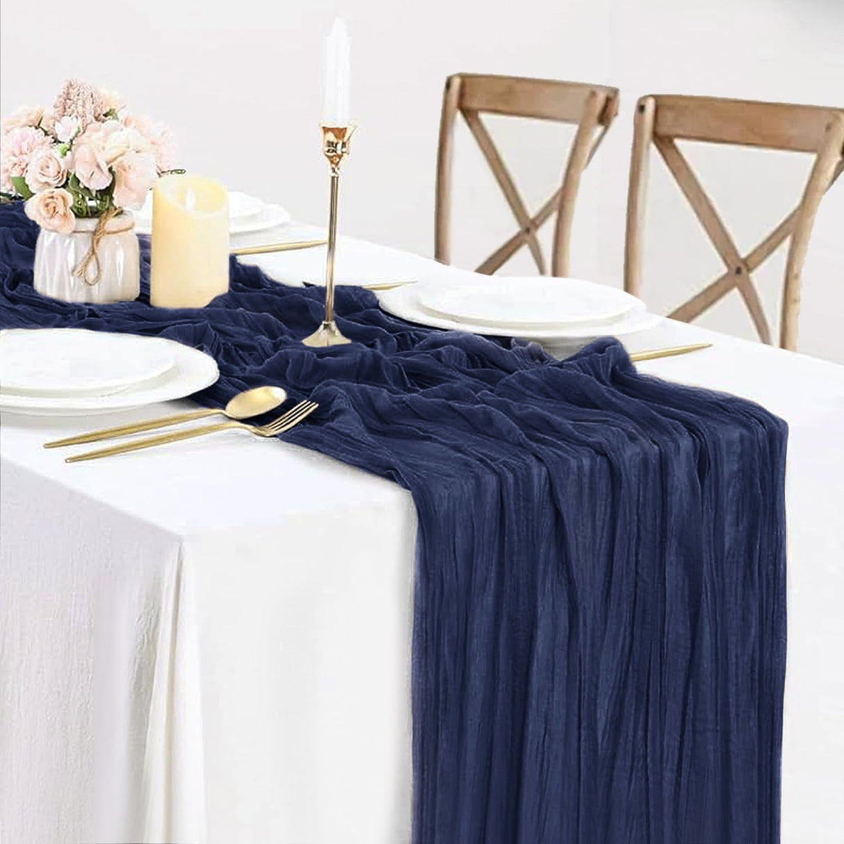 Gauze Cheesecloth Table Runner 10 ft x 38 in Navy Blue