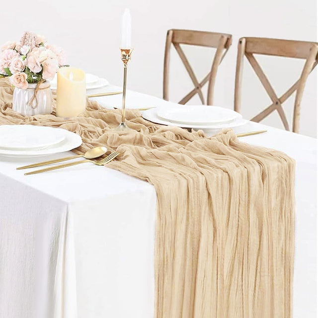 Gauze Cheesecloth Table Runner 10 ft x 38 in Champagne