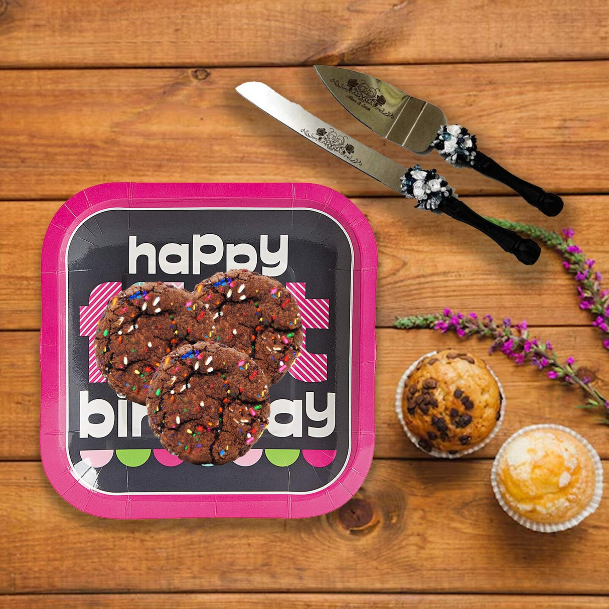 8 Ct. Pink Chalkboard 1st Birthday Dessert Plates Square 7"