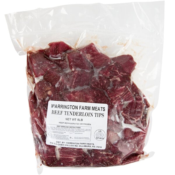 Warrington Farm Meats 5 lb. Bag Beef Tenderloin Tips - 2/Case