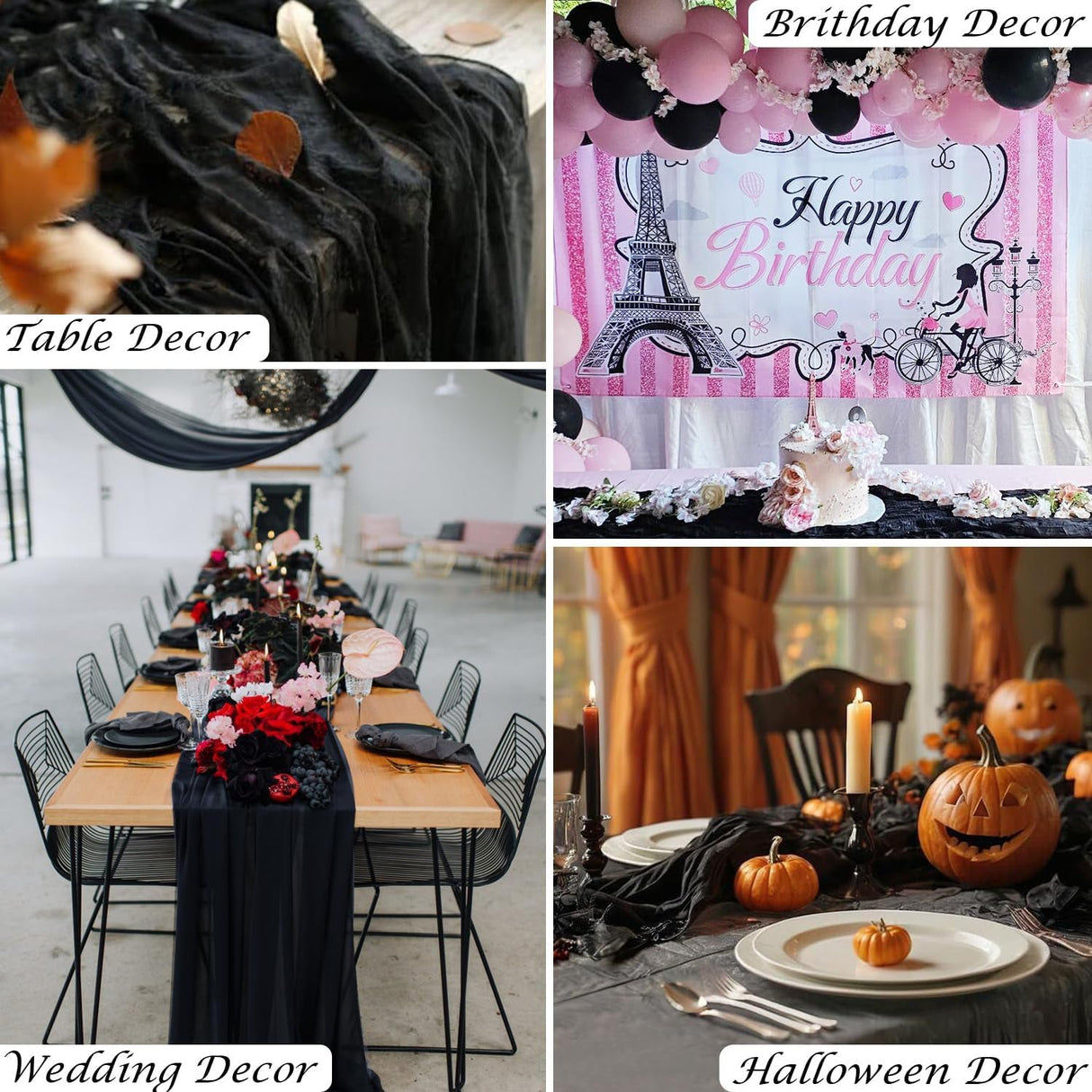 Premium Gauze Cheesecloth Table Runner 10 ft x 38" Black