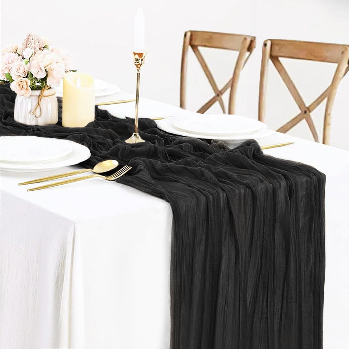 Premium Gauze Cheesecloth Table Runner 10 ft x 38" Black