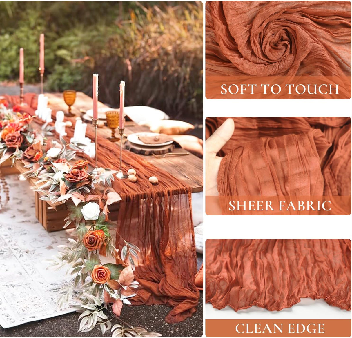 Gauze Cheesecloth Table Runner 10 ft x 38 in Rust/Burnt Orange