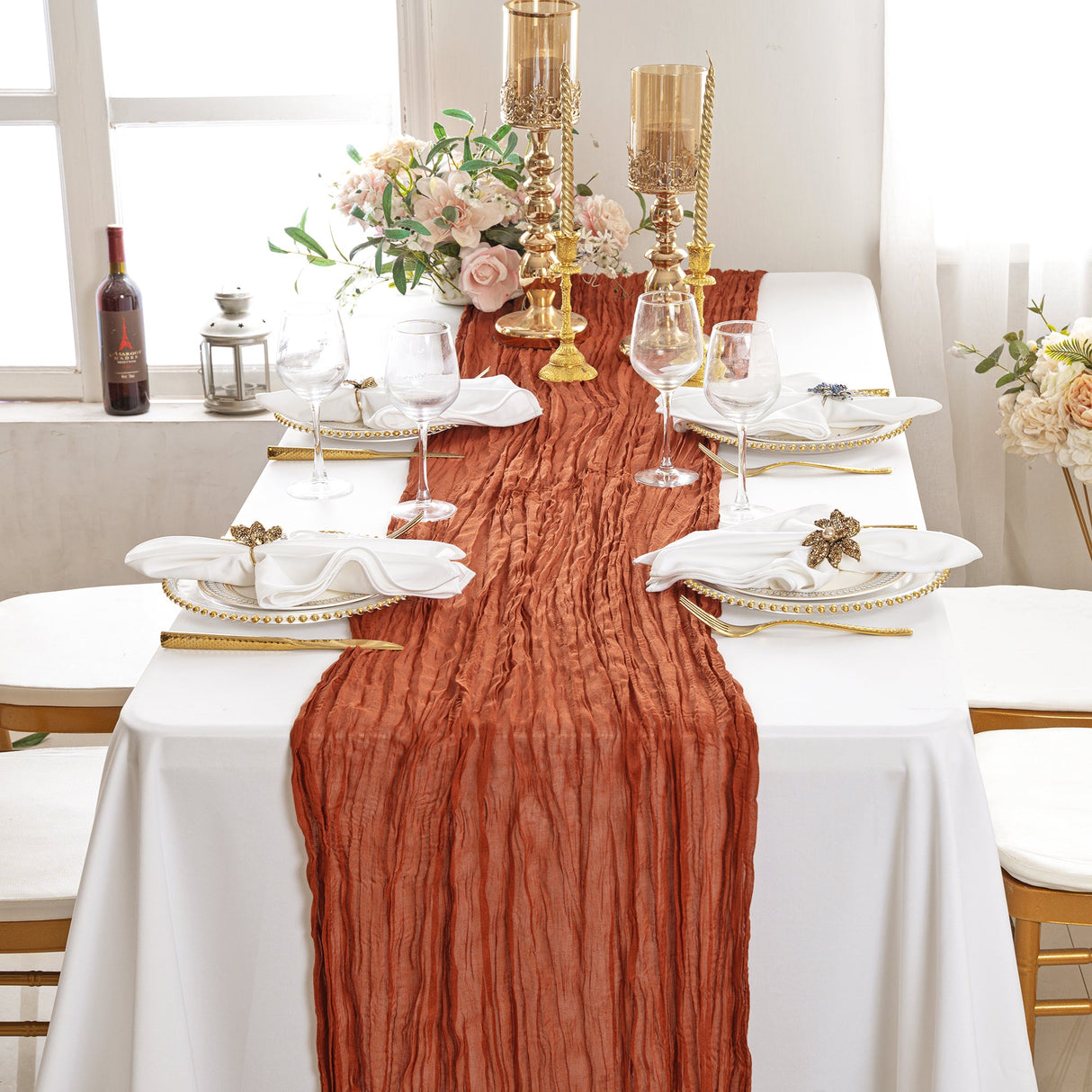 Gauze Cheesecloth Table Runner 10 ft x 38 in Rust/Burnt Orange