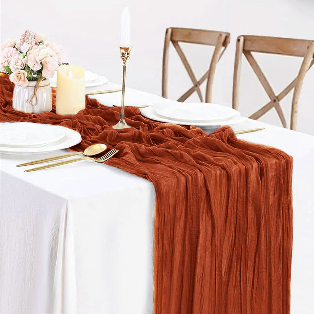 Gauze Cheesecloth Table Runner 10 ft x 38 in Rust/Burnt Orange