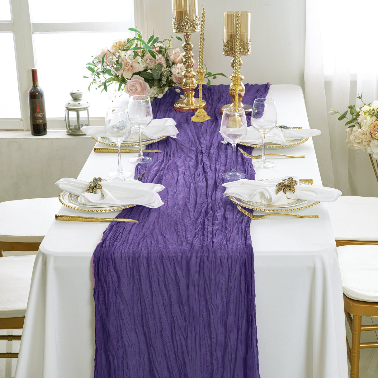 Gauze Cheesecloth Table Runner 10 ft x 38 in Regency Purple