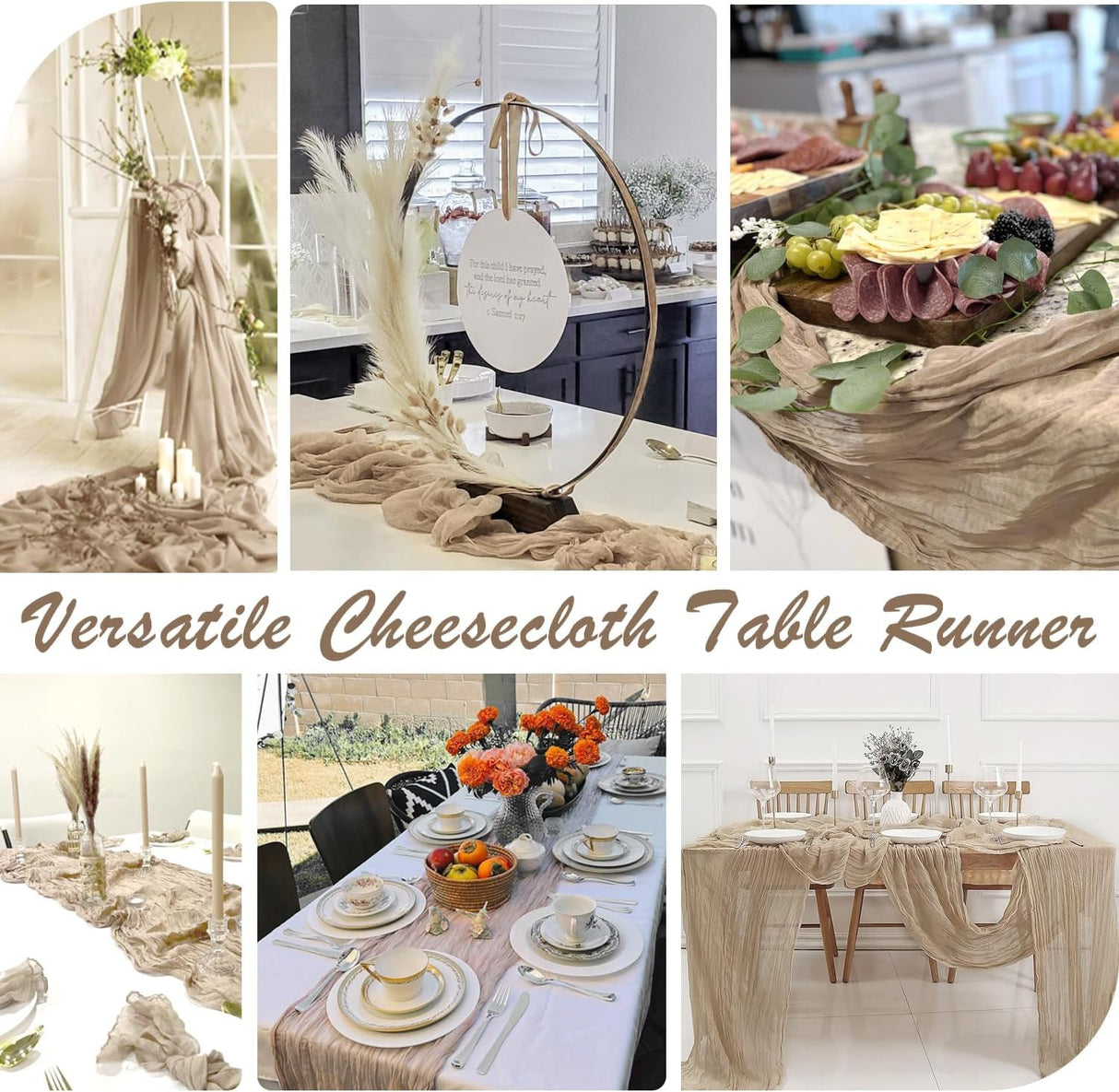 Premium Gauze Cheesecloth Table Runner 10 ft x 38 in Latte/Taupe