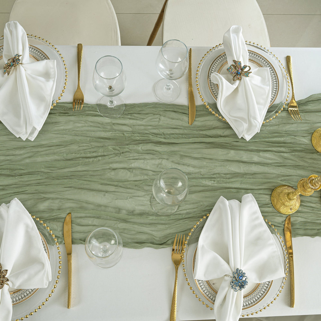 Gauze Cheesecloth Table Runner 10 ft x 38 in Dusty Sage