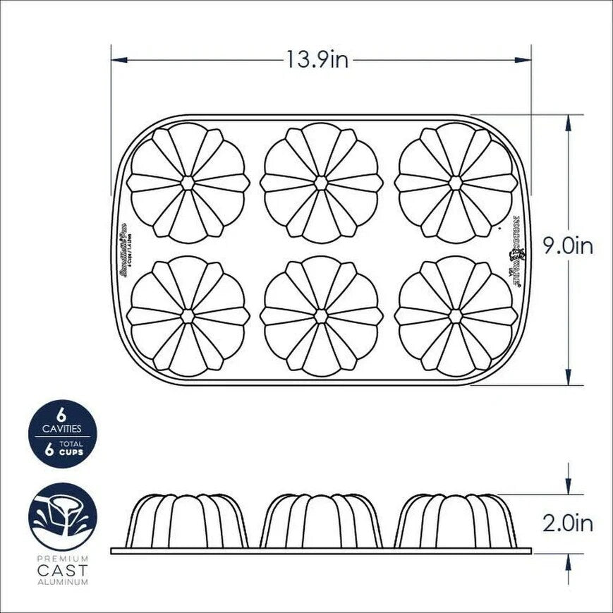 Nordic Ware Bundtlette Pan Silver, 2" x 8.63" x 13"