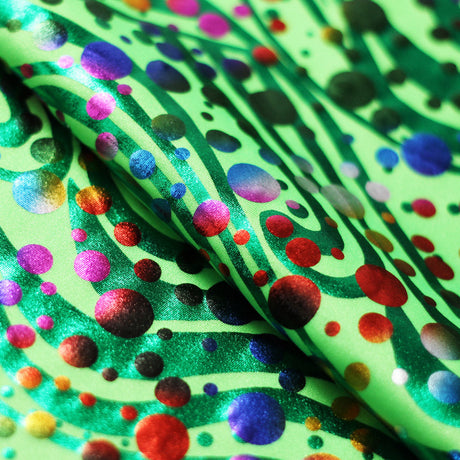 Party Time Foil Nylon Spandex Fabric - Multicolor Polka Dot Hologram, 58/60" Width (1 Yard)