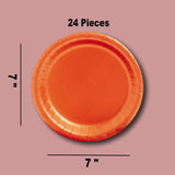 24 Count Bright Orange Round Dessert Plates for Bold Party Themes 7 Inch