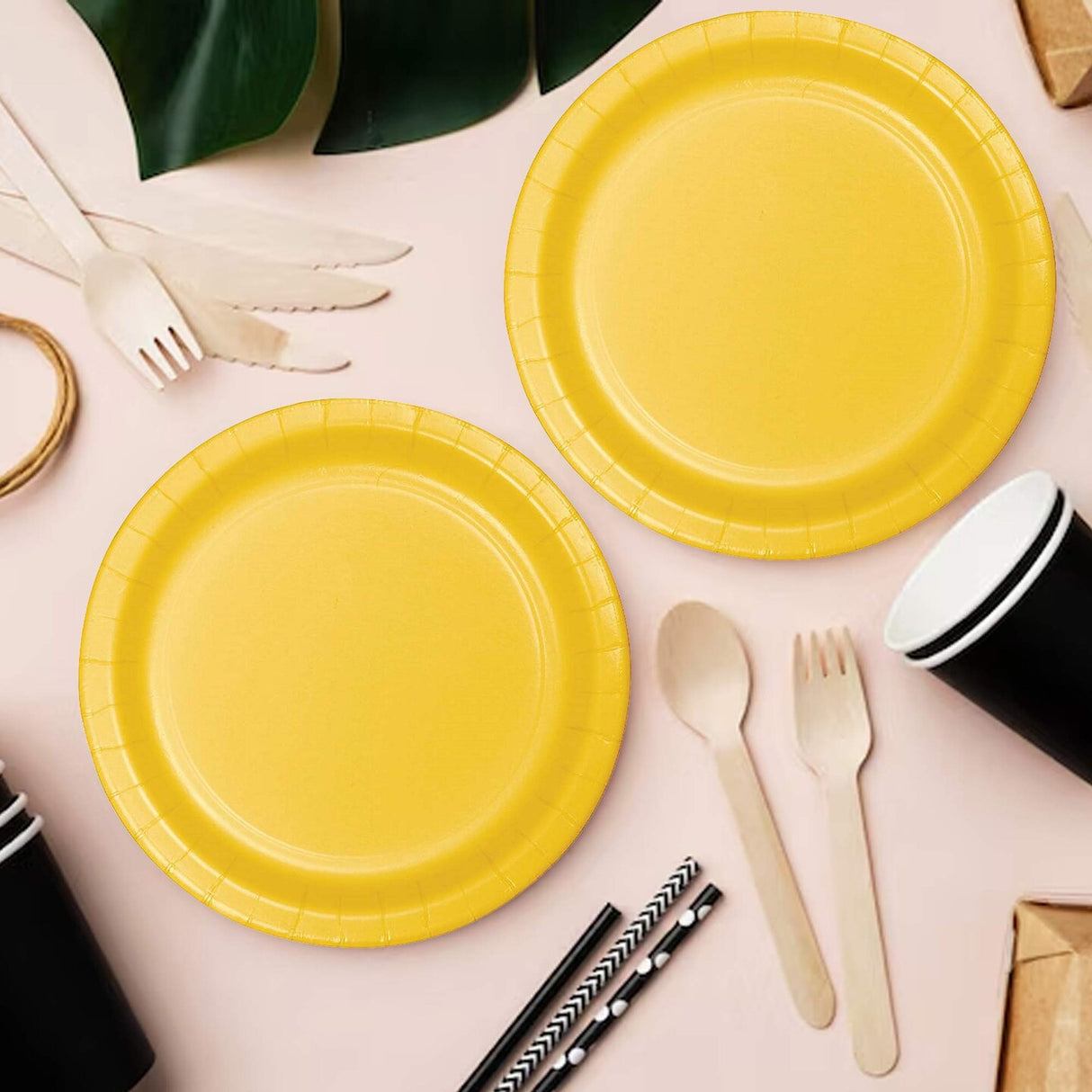 24 Count Paper Dessert Plates 7 Inch Orange Yellow Round Solid Color for Party and Event Use