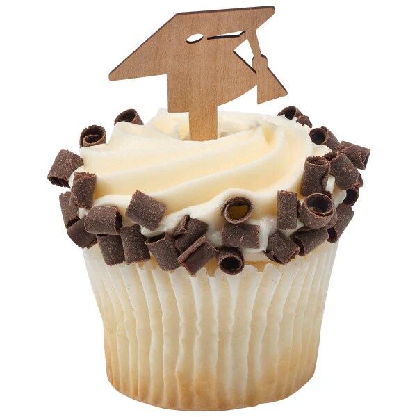 Graduation cap wood style Assortment Cupcake Cake Pics - set of 12