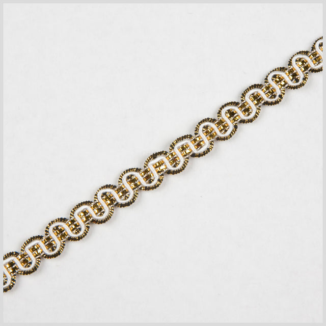 3/8" Antique Gold White Metallic Braid