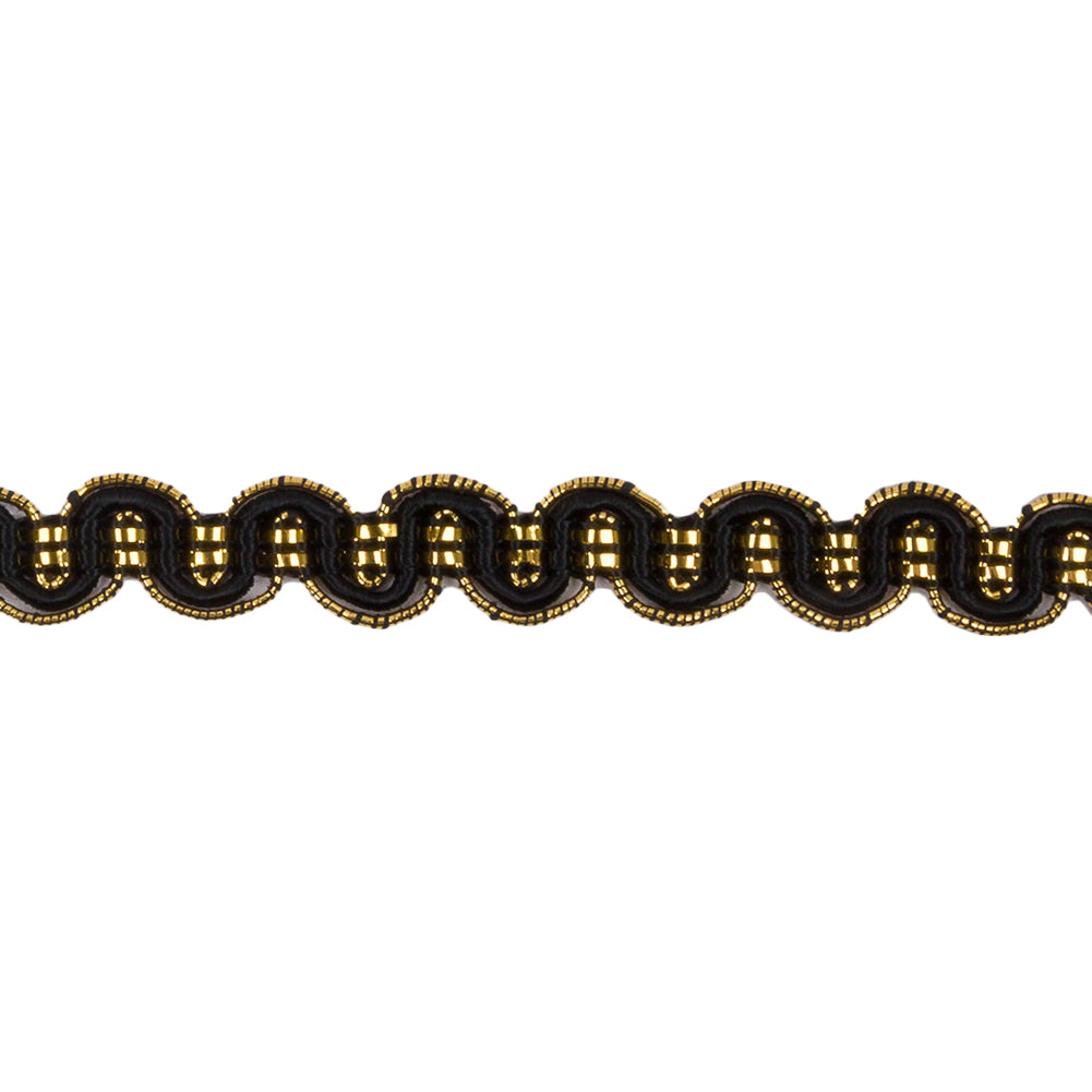 3/8" Antique Gold Black Metallic Braid