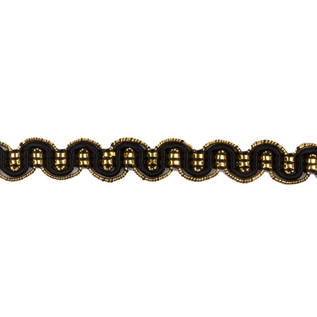 3/8" Antique Gold Black Metallic Braid