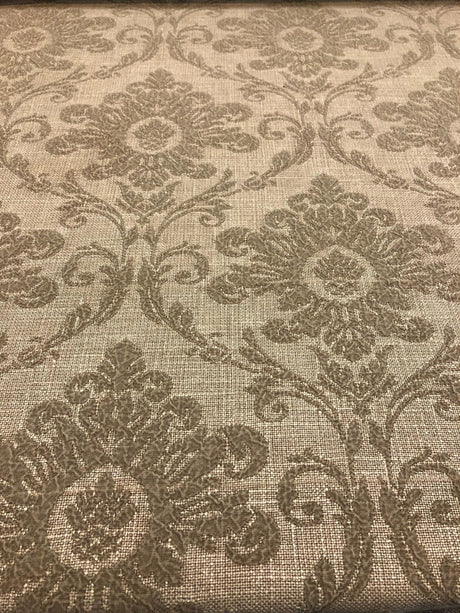 Sonia Damask Toast Chenille Upholstery Fabric - Mocha On Latte Damask Floral, 55" Width (1 Yard)