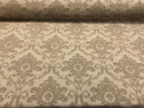 Sonia Damask Toast Chenille Upholstery Fabric - Mocha On Latte Damask Floral, 55" Width (1 Yard)