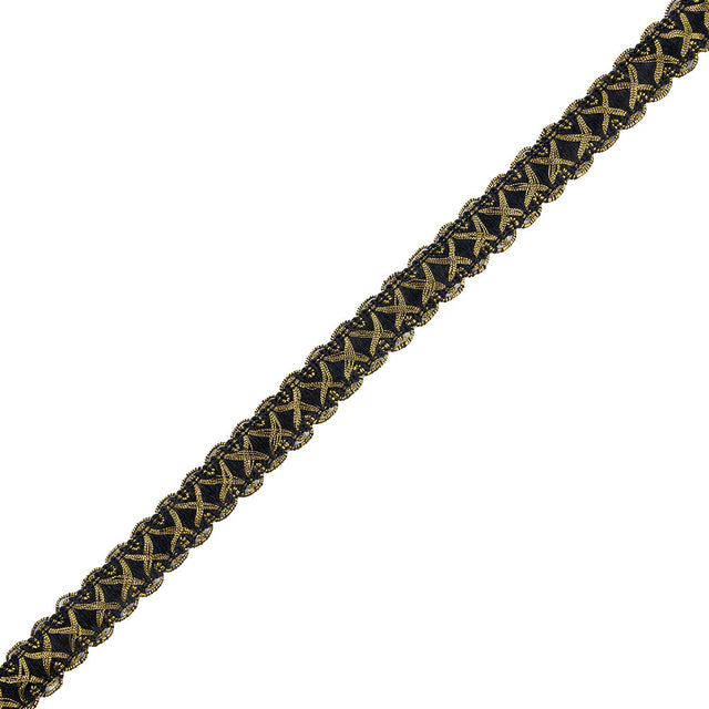 5/8" Antique Gold Black Metallic Braid