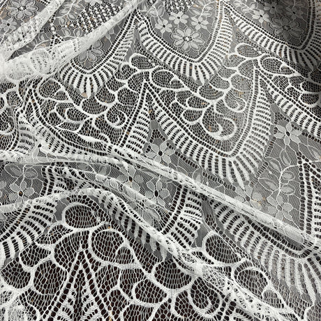 Embroidered Chantilly Lace Fabric with Eyelash Scallop